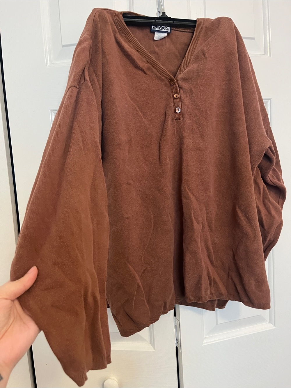 Brown V-Neck Button Pullover Sweater